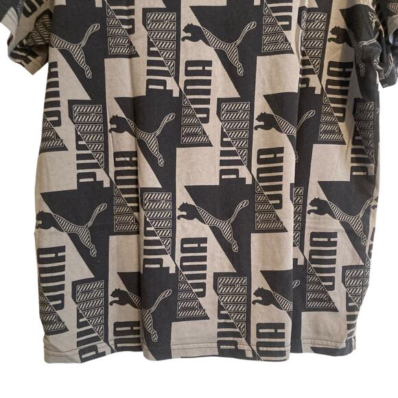 Puma Black Gray Power AOP All Over Print Logo Regular Fit T Shirt Size Medium - Picture 14 of 16